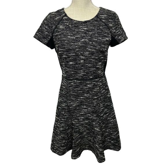 J Crew Tweed A-Line Dress Fit & Flare Mid-Thigh Short Sleeve Womens Size 2 Black - Picture 1 of 9